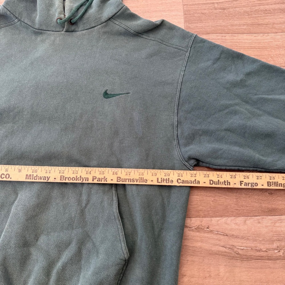 Nike Vintage Hoodie Forest Green Embroidered Swoosh Mens Medium 90s Boxy Fit - Picture 4 of 7